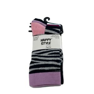 Happy Socks Happy Styles cotton Crew socks zebra stripes pack of 3  size 9-11